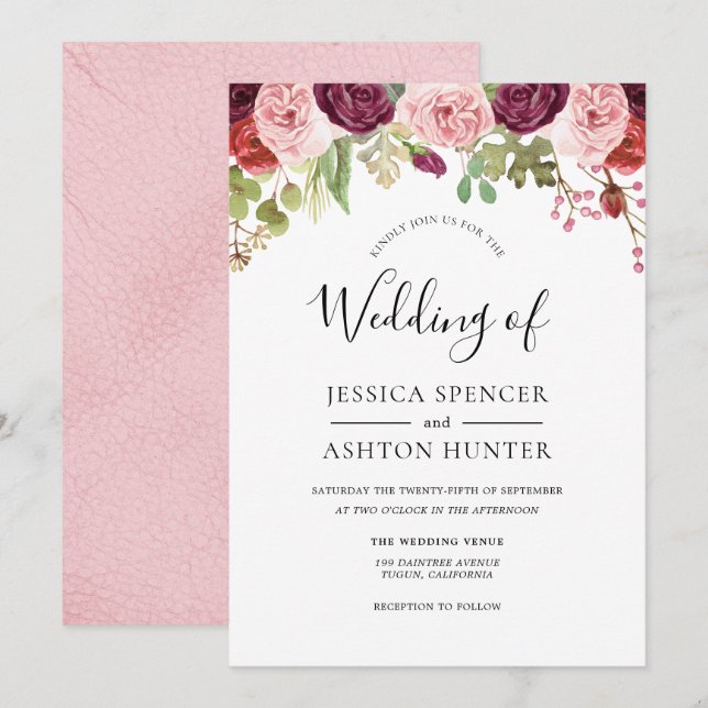 Inbjudan till  och burgomaskärta Pastellbröllop (Fram/baksida)