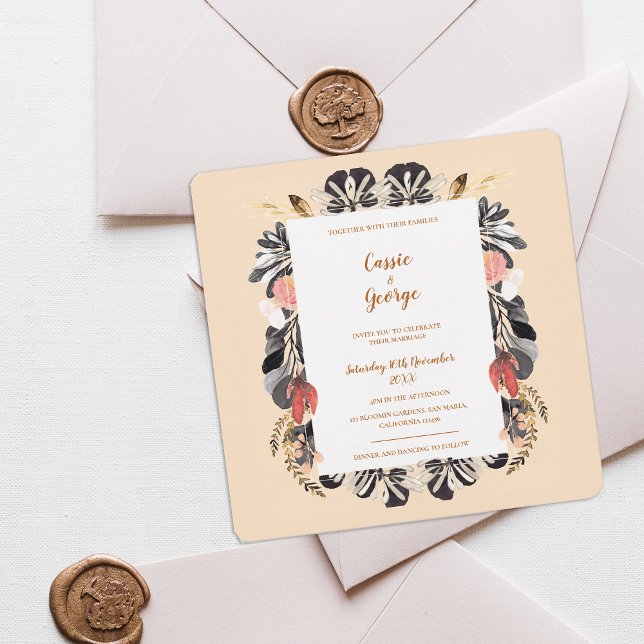 Inbjudan till  och svart Blommigt med romsk  (Romantic Blush & Black Floral Wedding Invitation)
