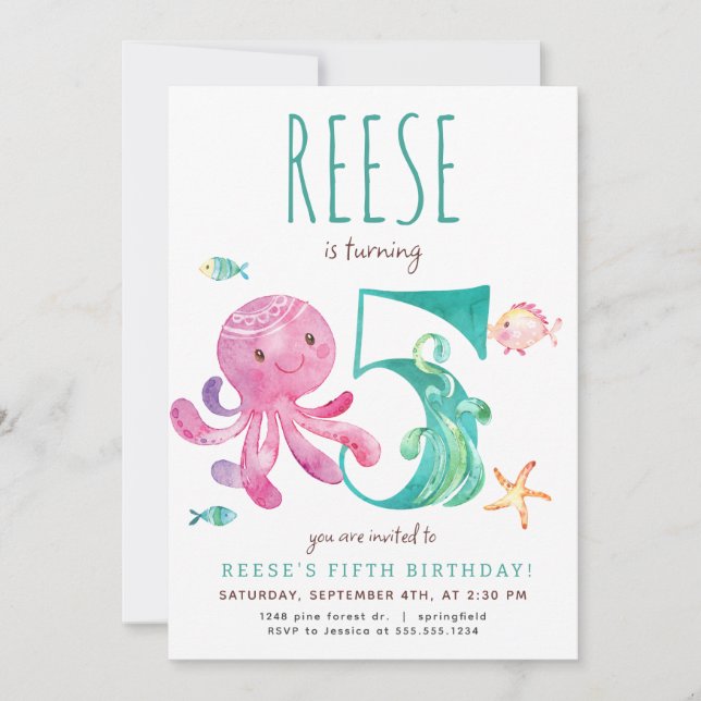 Inbjudan till Octopus femte födelsedag (Framsida)