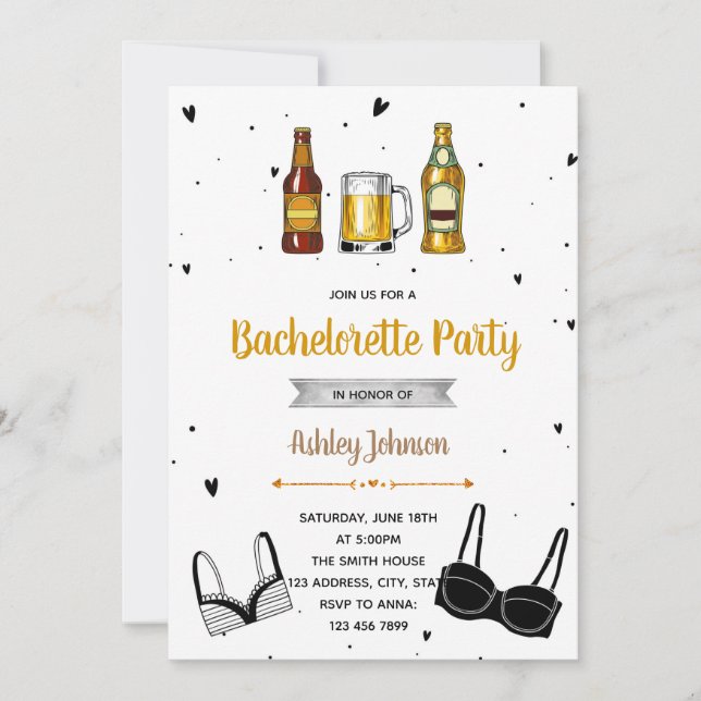 Inbjudan till öl och bras bachelorette (Framsida)