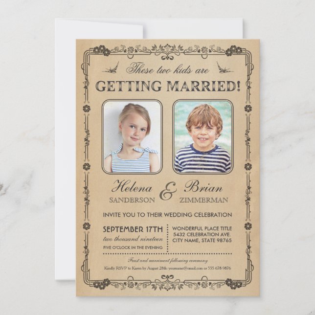 Inbjudan till Old school Photos Wedding (Framsida)