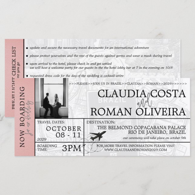 Inbjudan till ombordstigningstillstånd för Bröllop (Fram/baksida)