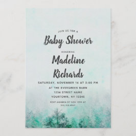 Inbjudan till ombre Forest Watercolor Baby Shower
