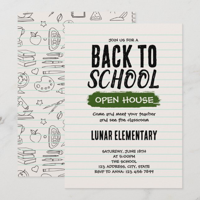 Inbjudan till öppet hus i Back to school (Fram/baksida)