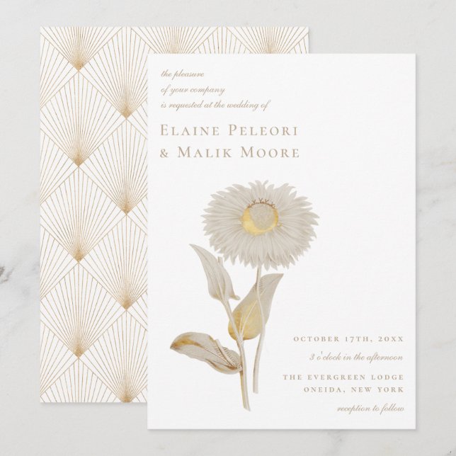Inbjudan till opulent Gilded Blommigt Wedding (Fram/baksida)
