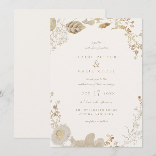 Inbjudan till Opulent Gilded Garden Wedding (Fram/baksida)