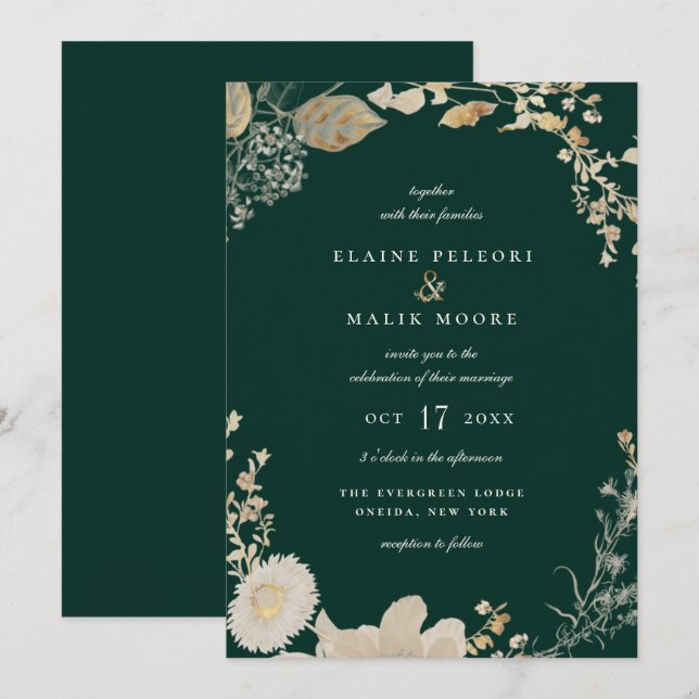Inbjudan till Opulent Gilded Garden Wedding (Fram/baksida)