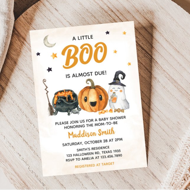 Inbjudan till orange A Little Boo Baby Shower (Ghost Halloween Baby Shower Invitation)