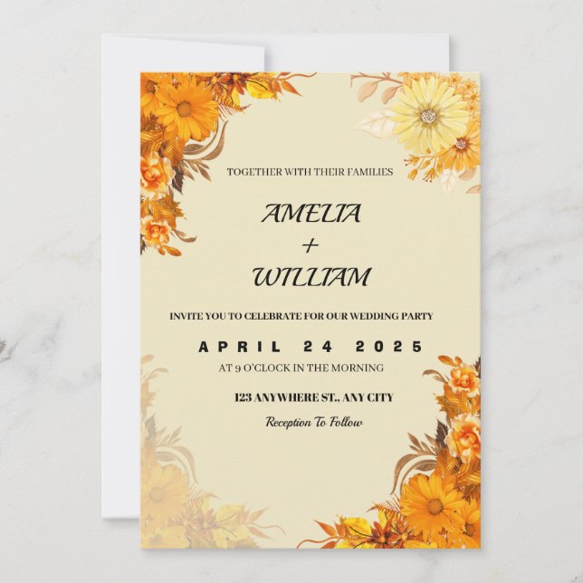 Inbjudan till orange Aesthetic Wedding (Framsida)