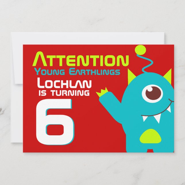 Inbjudan till orange av Alienfödelsepojke 6e aqua (Framsida)