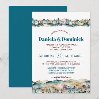 Inbjudan till Orange av bergsbröllop med vattenfär