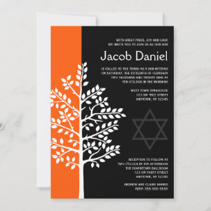 Inbjudan till orange Black Livets träd Pub Mitzvah