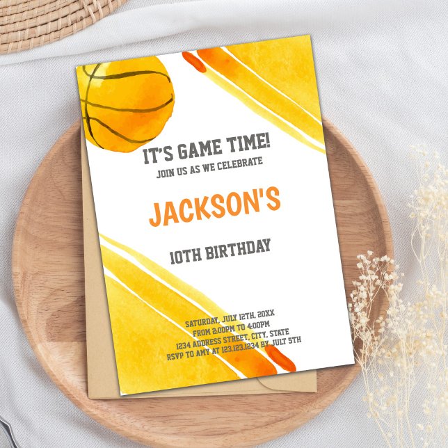 Inbjudan till orange Boll Watercolor Basketball (Orange Ball Watercolor Basketball Invitations)
