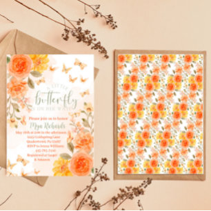 Inbjudan till orange-butterfly vattenfärgsdusch fö