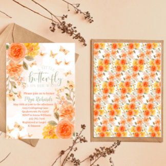 Inbjudan till orange-butterfly vattenfärgsdusch fö