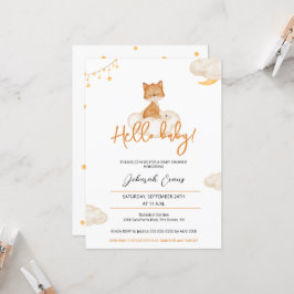 Inbjudan till orange Cute Fox Baby Shower