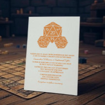 Inbjudan till orange D20 Dice Wedding
