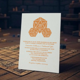 Inbjudan till orange D20 Dice Wedding