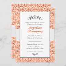 Inbjudan till orange Damask Pattern Photo Studente