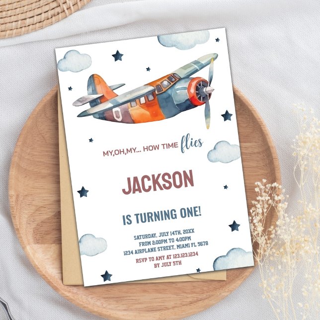 Inbjudan till orange Flygplanets födelsedag (Orange Airplane Birthday Invitations)