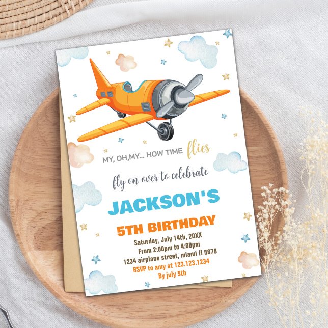 Inbjudan till orange Flygplanets födelsedag (Orange Airplane Birthday Invitations)
