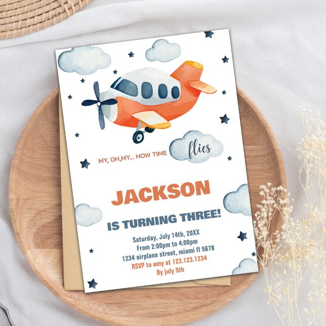 Inbjudan till orange Flygplanets födelsedag (Orange Airplane Birthday Invitations)