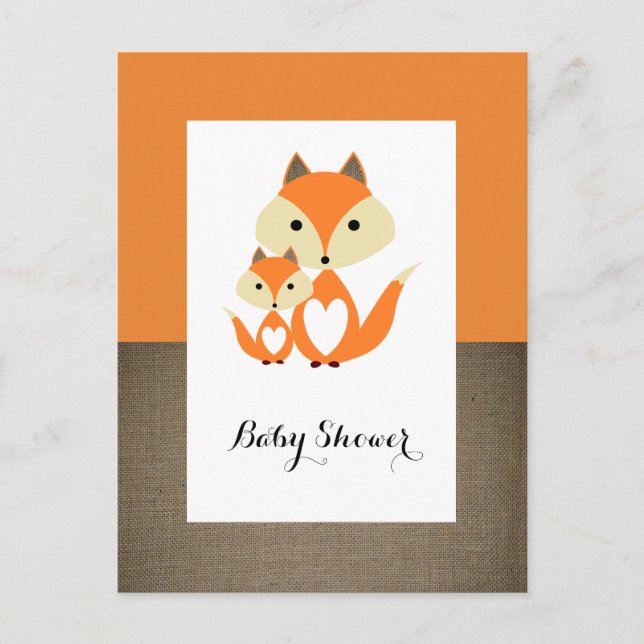 Inbjudan till orange Fox Burlap Baby Shower (Framsida)
