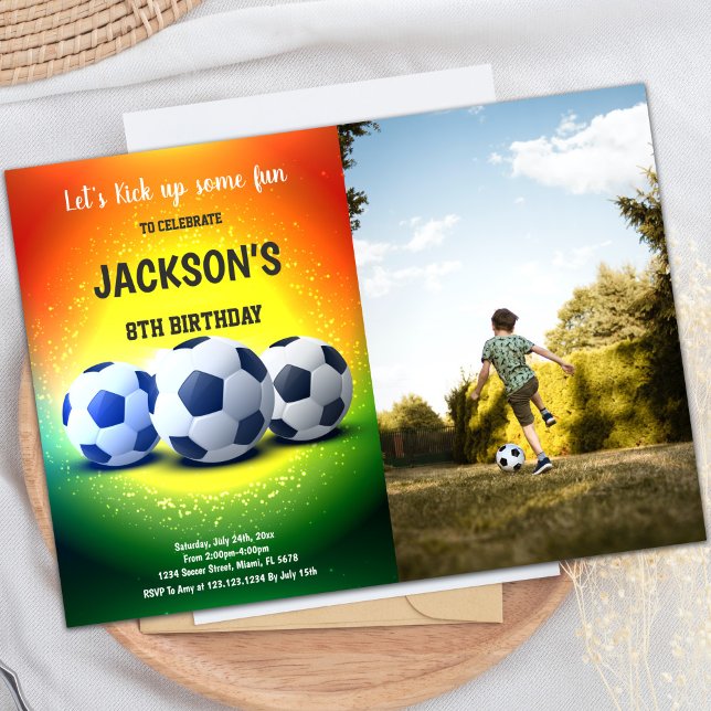 Inbjudan till orange och Gult - födelsedag (Orange Yellow Soccer Birthday Invitations photo)