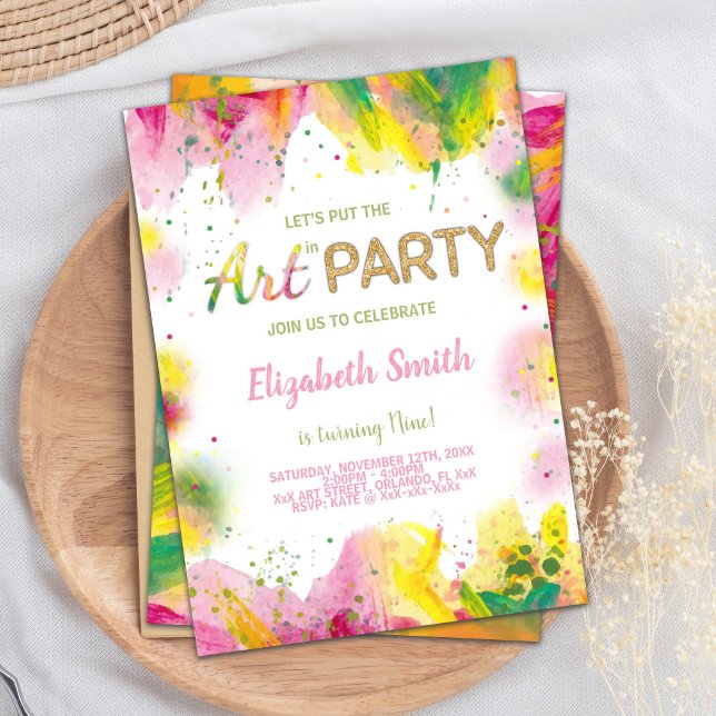 Inbjudan till orange och Rosa av måltavla (Orange Pink Paint Birthday Invitations)