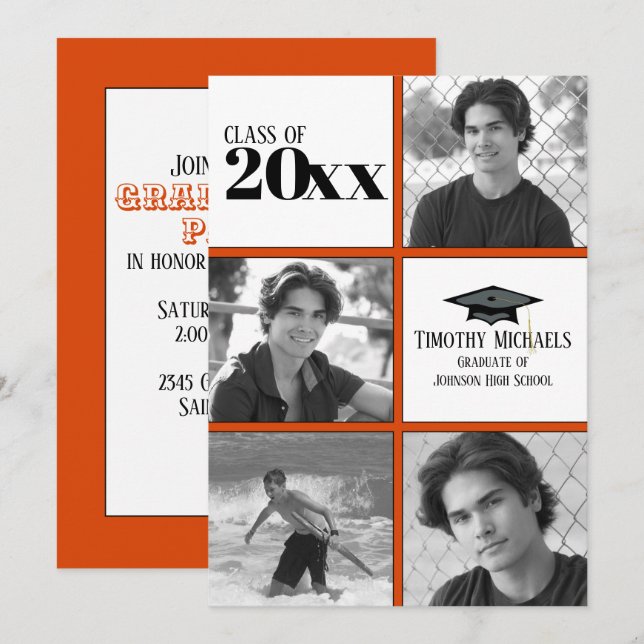 Inbjudan till orange och svartvitt, projektionsyta (Fram/baksida)