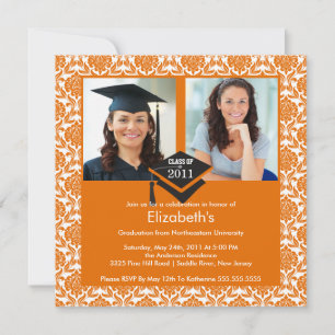 Inbjudan till Orange- och White Damask Photo Stude