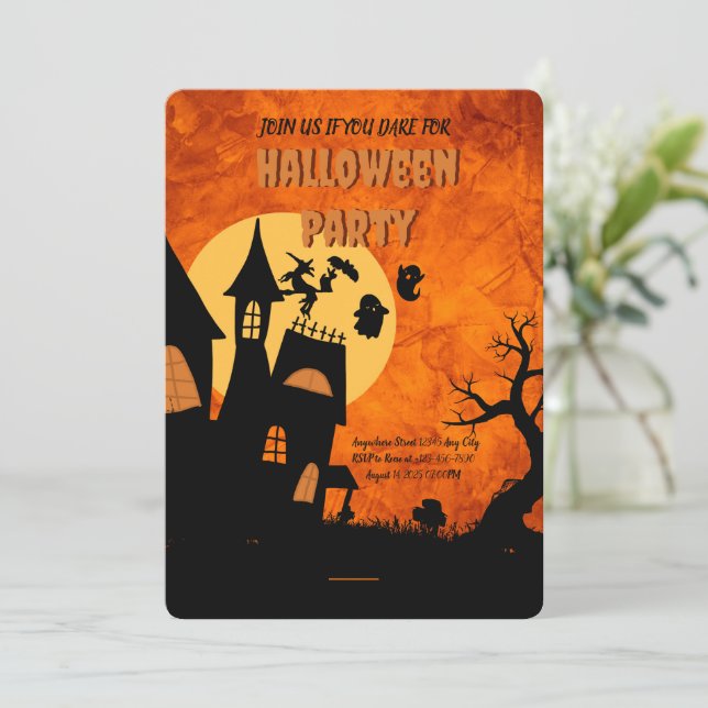 Inbjudan till orange Spooky Halloween fest (Stående Fram)