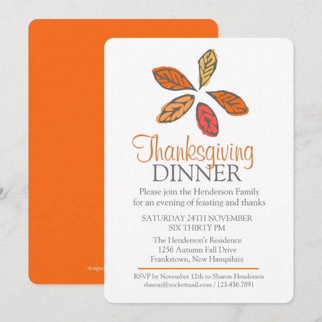 Inbjudan till orangen för träd-Thanksgivingen för  (Fram/baksida)