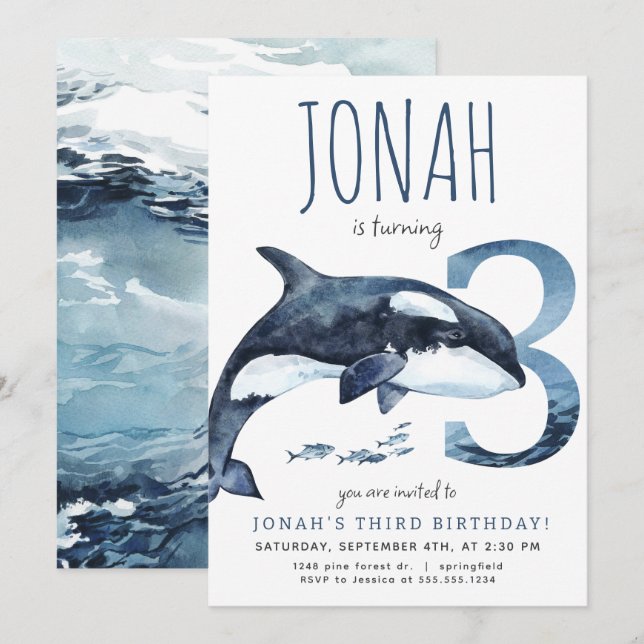 Inbjudan till Orca tredje födelsedag (Fram/baksida)