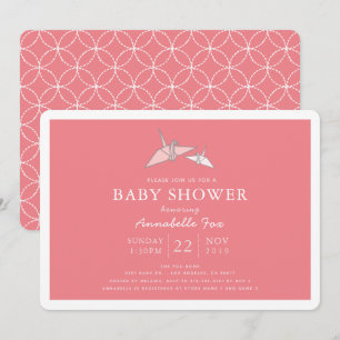 Inbjudan till Origami Papper Cranes Rosa Baby Show