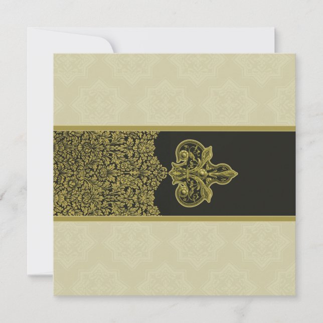 Inbjudan till ornament bröllop i Guld indisk Blomm (Framsida)
