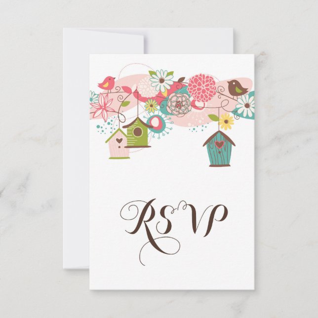 Inbjudan till OSA av färgstarka Love birds & fågel (Framsida)