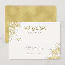 Inbjudan till OSA kort Guld Blommigt Elegant bröll