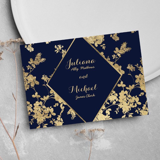 Inbjudan till OSA om lyxfrågor för marinblått guld (Navy blue gold lace floral luxury RSVP )