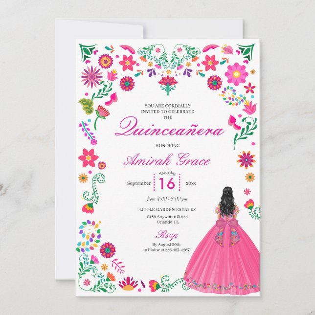 Inbjudan till Otomi Mexikanska Embroidery Quinceañ (Framsida)