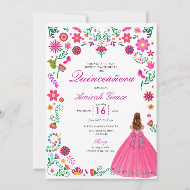Inbjudan till Otomi Mexikanska Embroidery Quinceañ (Framsida)