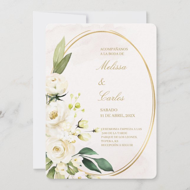 Inbjudan till Oval WAN Spansk bröllopsinbjudan (Framsida)