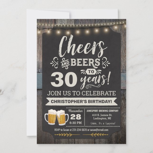 Inbjudan till överraskande Cheers och Öl 30års föd (Framsida)