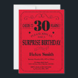 Inbjudan till överraskning 30års födelsedag Black<br><div class="desc">Surprise 30års födelsedag inbjuden svartvit och röd typografi. Svarta och röda bakgrunden. Vuxen födelsedag. Manliga Manar eller Kvinnor födelsedag. Barnpojke eller Dam Tonåring tonårsdagen Inbjudan. 13:e 15:e 16:e 18:e 20:e 30:e 40:e 60:e 70:e 80:e 90:e 100:e. Vilken ålder som helst. Om du vill göra ytterligare anpassningar klickar du på knappen...</div>