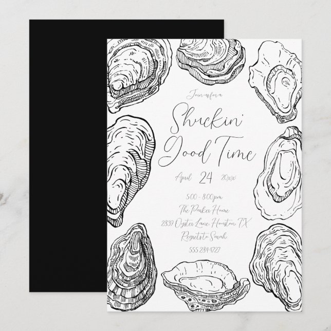Inbjudan till Oyster Shucking Party Party (Fram/baksida)