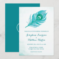 Inbjudan till pacock Plume Monogram Wedding