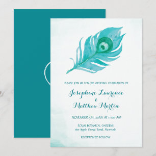 Inbjudan till pacock Plume Monogram Wedding