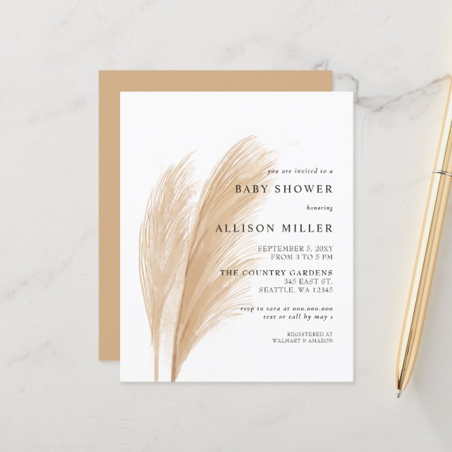 Inbjudan till Pampas Baby Shower för budget (Fram/Back In Situ)