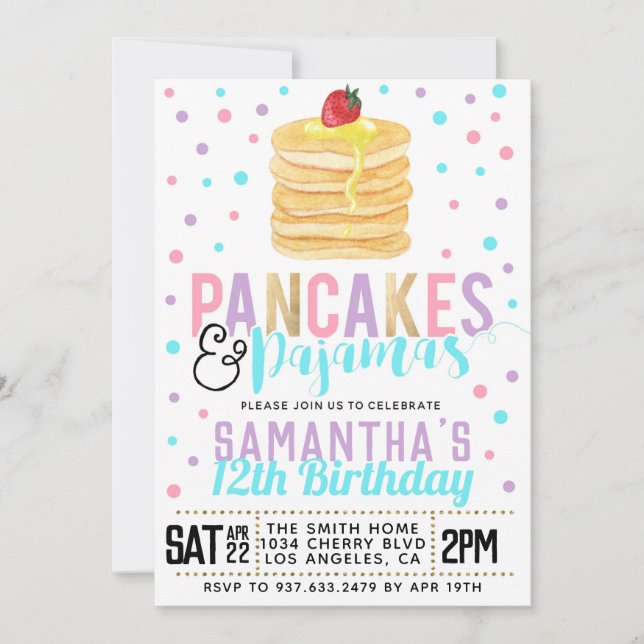 Inbjudan till pancakes och Pajamas-födelsedag (Framsida)