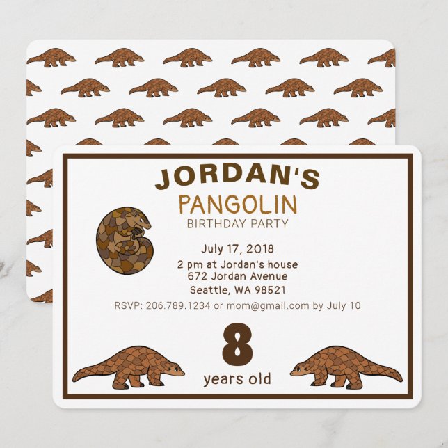 Inbjudan till Pangolin-födelsedag (Fram/baksida)